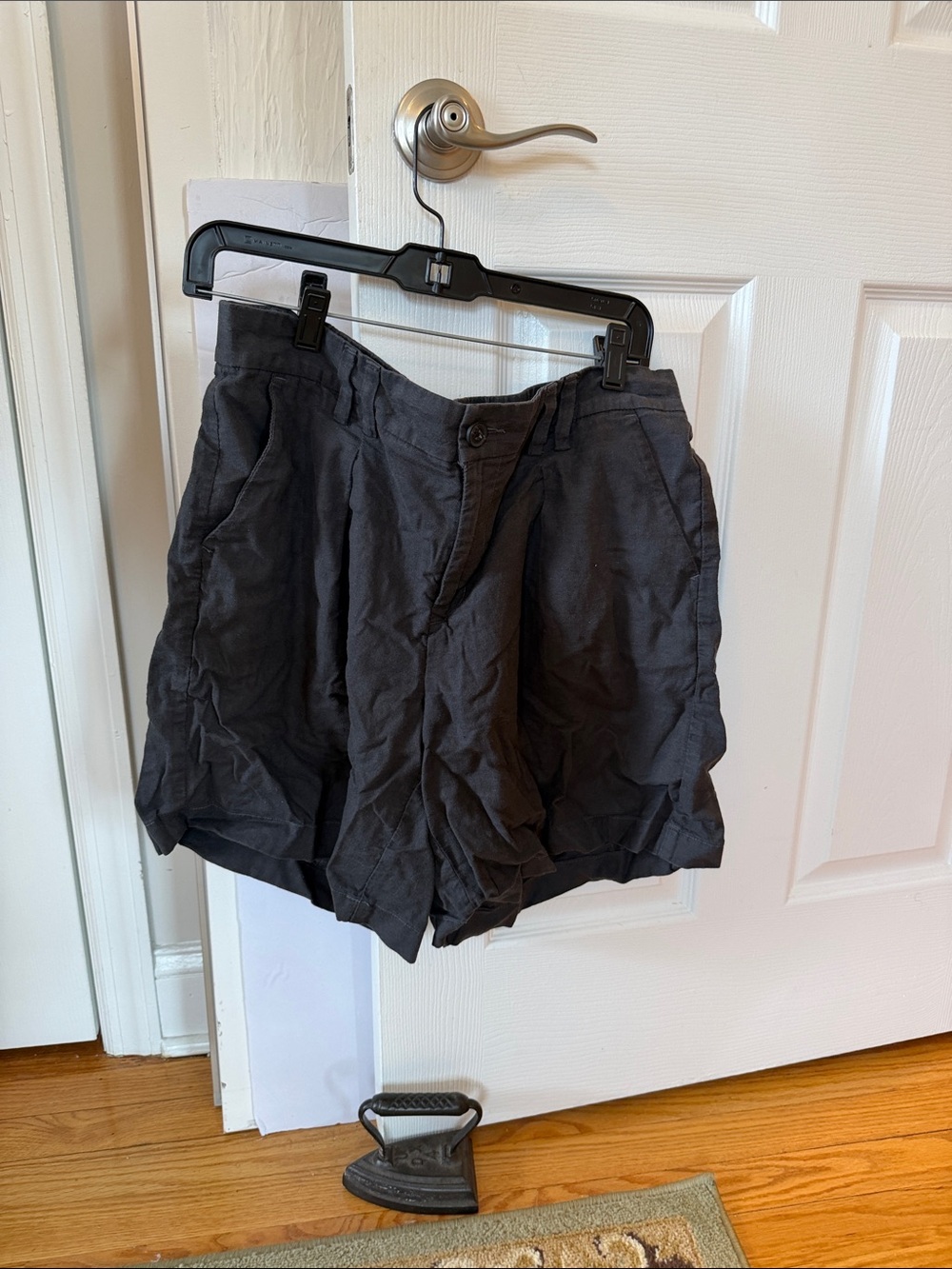 Black High-Waist Linen Blend Shorts